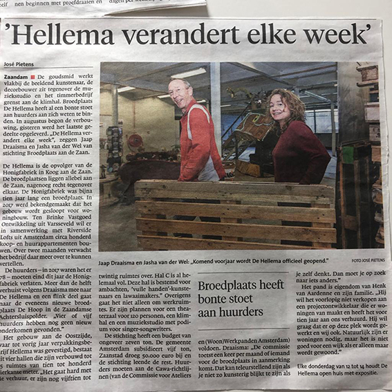 Krantenartikel: Hellema verandert elke week